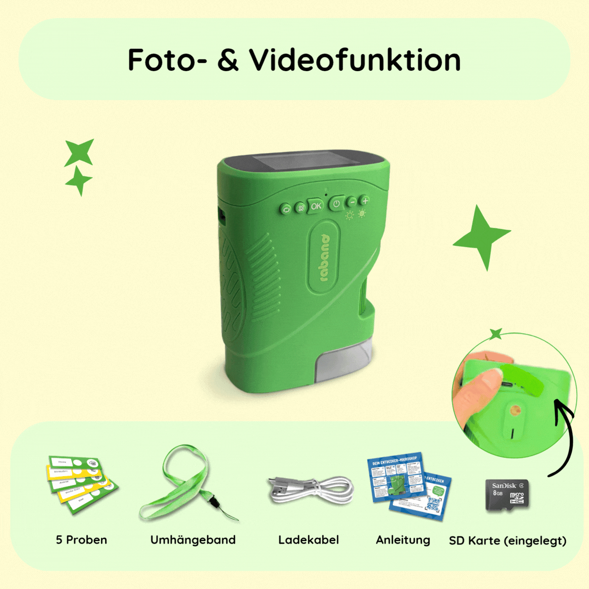 Entdecker Mikroskop für Kinder + Gratis Kartenspiel