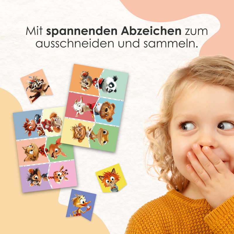 Rabano Abzeichen zum Ausschneiden und Sammeln – Spannende Abzeichen aus Entdeckerkarten für Kinder, ideal für kreative und lehrreiche Beschäftigung. Fördert die Kreativität und Hand-Augen-Koordination von Kindern im Alter von 4–10 Jahren. Perfekt für Familien und gemeinsames Spielen.