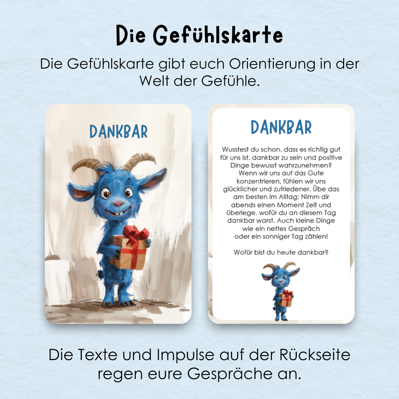 Rabano Gefuehlskarte Dankbar fuer Kinder – Lernkarte zur emotionalen Intelligenz und Foerderung von Dankbarkeit. Mit Anleitungen und Impulsen, um Gespräche zu fuehren und die Welt der Gefuehle zu verstehen, geeignet fuer Kinder ab 4 Jahren.