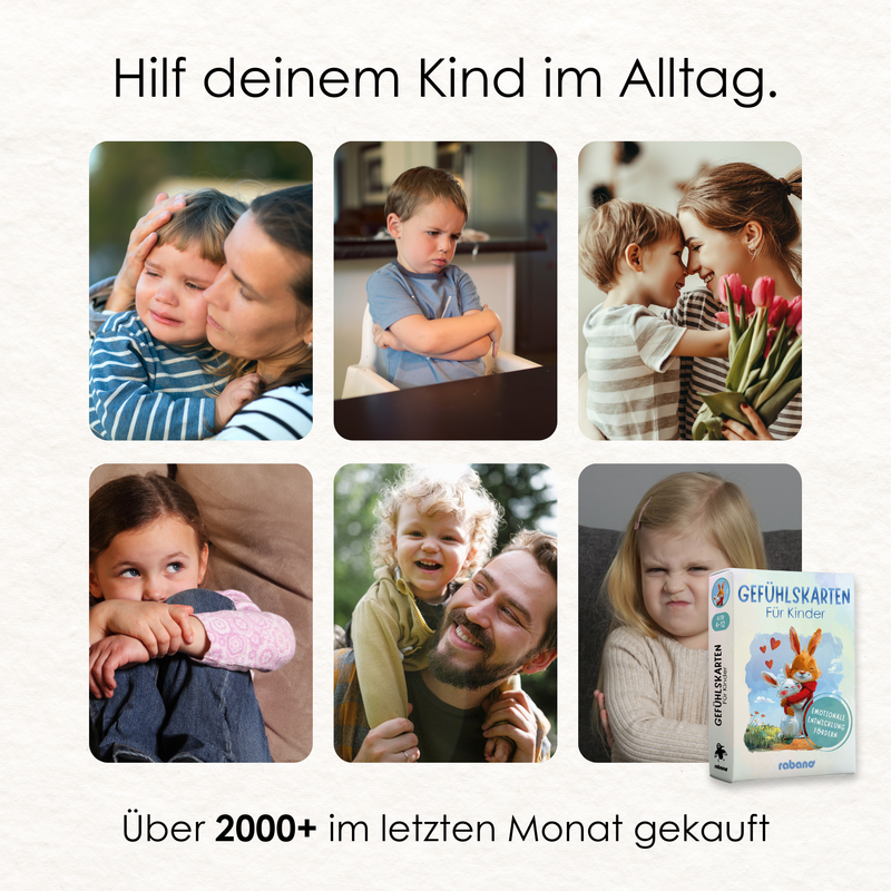 Rabano Gefuehlskarten fuer Kinder – Karte zur Foerderung emotionaler Intelligenz und Kommunikation. Hilft Kindern, ihre Gefuehle zu verstehen und zu benennen. Ideal fuer den Alltag, um Kinder in schwierigen Momenten zu unterstuetzen.