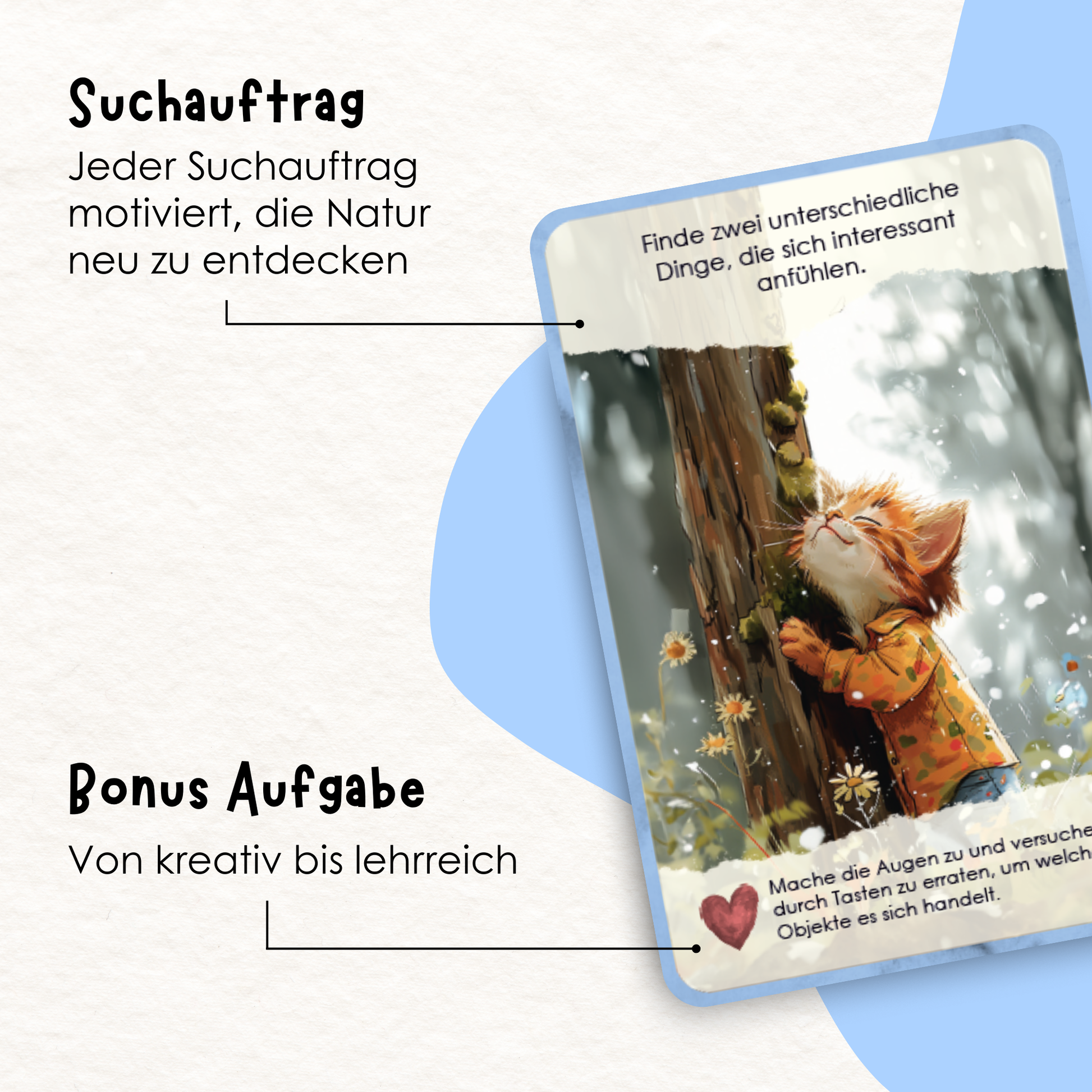 Rabano Kids Entdeckerkarten – Suchaufträge und Bonusaufgaben zur Förderung der Kreativität und Entdeckerlust in der Natur, für Kinder von 4-10 Jahren. Aufgaben zum Fühlen und Entdecken von natürlichen Objekten