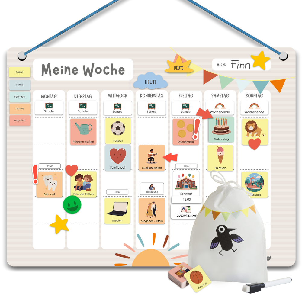 Rabano Kids Magnetischer Wochenplaner für Kinder – interaktiver, personalisierbarer Planer zur Strukturierung der Woche, fördert Zeitmanagement und Verantwortungsbewusstsein bei Kindern.